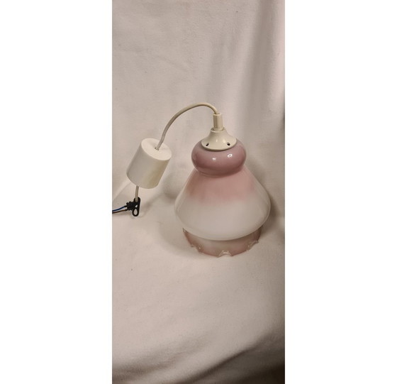 Image 1 of Franse glazen lamp bloemvorm roze Domec