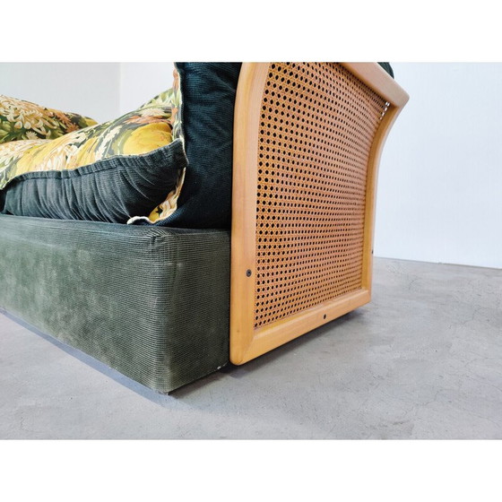 Image 1 of Italiaanse bank in rotan en stof uit de Mid Century, jaren 1970