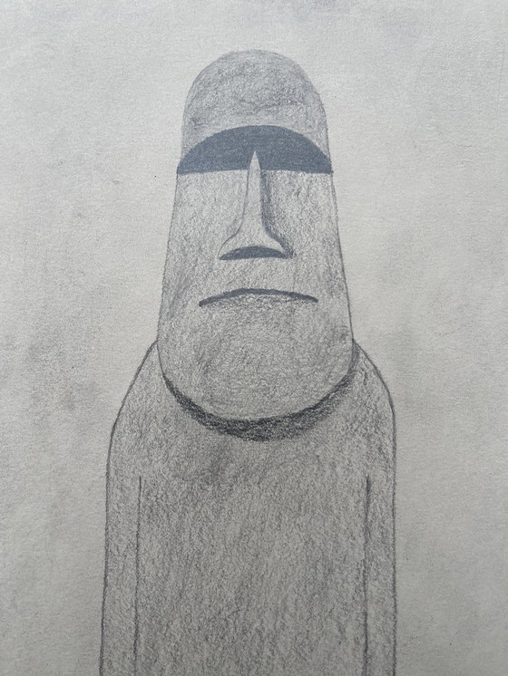 Image 1 of Moai grafiettekeningen.