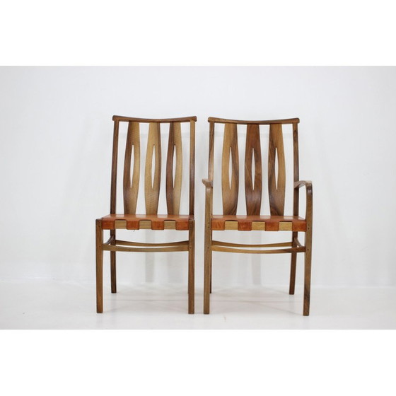 Image 1 of Set van 6 vintage eetkamerstoelen van walnoot en leer, William Pagden, 2001