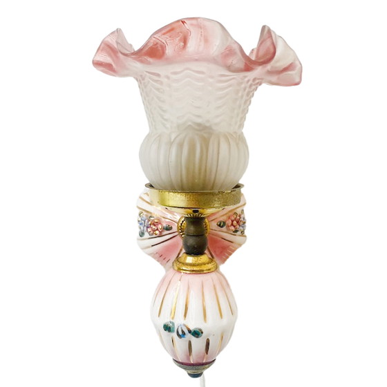 Image 1 of Barok Capodimonte wandlamp porselein goud roze