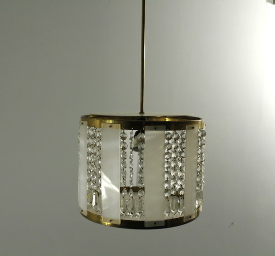 Image 1 of Kristalglas en messing hanger van Jablonecké Sklárny