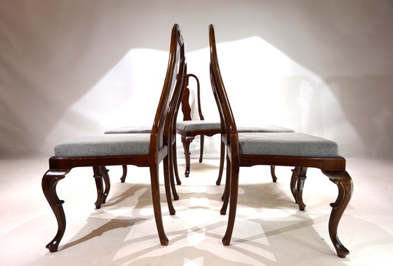 Image 1 of Set van 5 mahoniehouten Queen Anne eetkamerstoelen, 1920