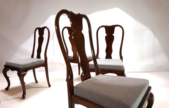 Image 1 of Set van 5 mahoniehouten Queen Anne eetkamerstoelen, 1920