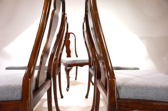 Image 1 of Set van 5 mahoniehouten Queen Anne eetkamerstoelen, 1920