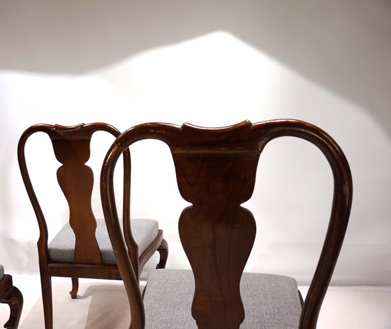 Image 1 of Set van 5 mahoniehouten Queen Anne eetkamerstoelen, 1920
