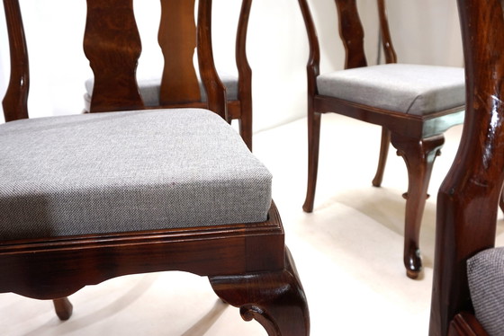 Image 1 of Set van 5 mahoniehouten Queen Anne eetkamerstoelen, 1920