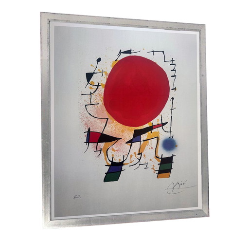 Originele litho Iii - De rode zon - Joan Miró - 1972