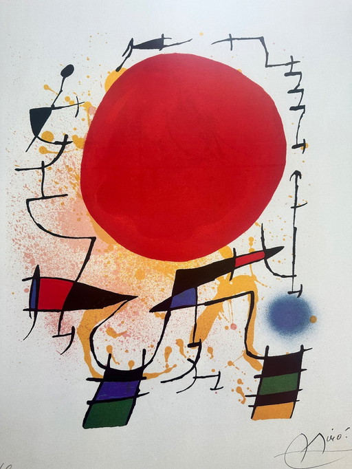 Originele litho Iii - De rode zon - Joan Miró - 1972