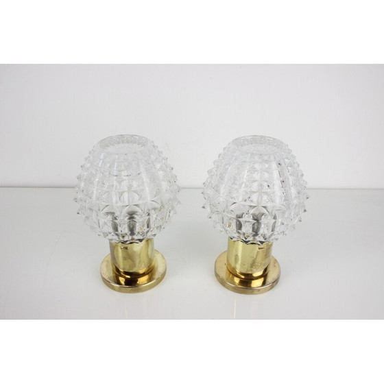 Image 1 of Vintage wandlamp van glas en messing, Tsjecho-Slowakije