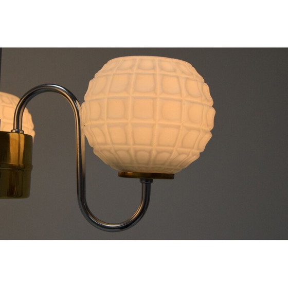 Image 1 of Vintage kroonluchter van glas, chroom en messing door Lidokov, Tsjecho-Slowakije 1960