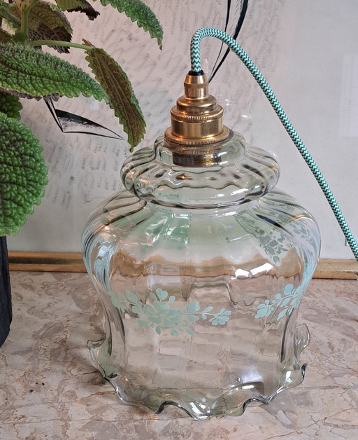 Vintage Glazen Hanglamp Pastel Bloemen