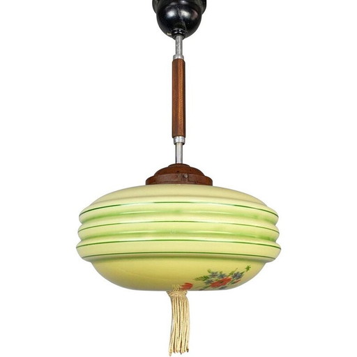 Vintage art deco handgeschilderde glazen hanger, 1930