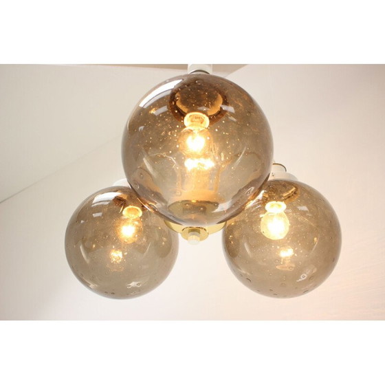 Image 1 of Vintage kroonluchter in gerookt glas, gelakt metaal en messing van Drukov, Tsjecho-Slowakije 1970