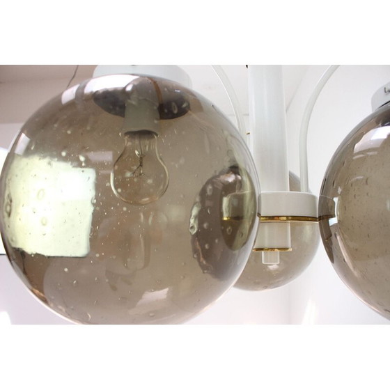 Image 1 of Vintage kroonluchter in gerookt glas, gelakt metaal en messing van Drukov, Tsjecho-Slowakije 1970