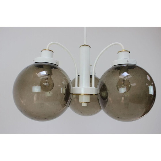 Image 1 of Vintage kroonluchter in gerookt glas, gelakt metaal en messing van Drukov, Tsjecho-Slowakije 1970