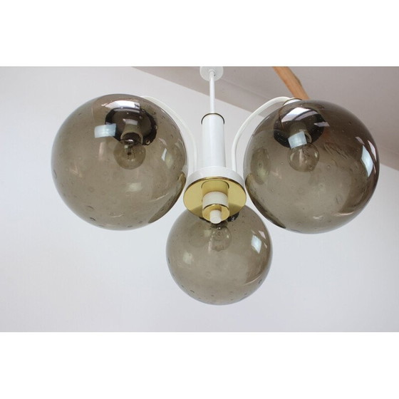 Image 1 of Vintage kroonluchter in gerookt glas, gelakt metaal en messing van Drukov, Tsjecho-Slowakije 1970