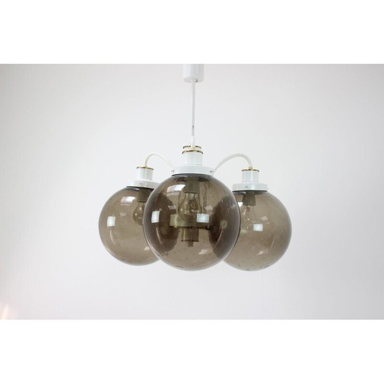 Image 1 of Vintage kroonluchter in gerookt glas, gelakt metaal en messing van Drukov, Tsjecho-Slowakije 1970