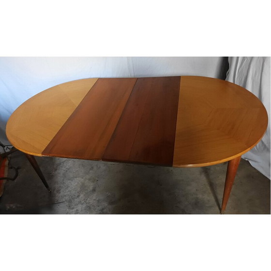 Image 1 of Vintage ronde tafel in licht eiken met 2 verlengstukken, 1950