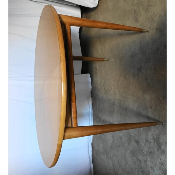 Image 1 of Vintage ronde tafel in licht eiken met 2 verlengstukken, 1950