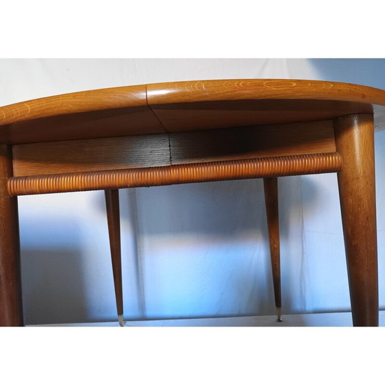 Image 1 of Vintage ronde tafel in licht eiken met 2 verlengstukken, 1950