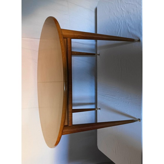 Image 1 of Vintage ronde tafel in licht eiken met 2 verlengstukken, 1950