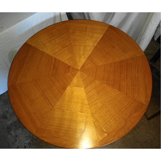 Image 1 of Vintage ronde tafel in licht eiken met 2 verlengstukken, 1950