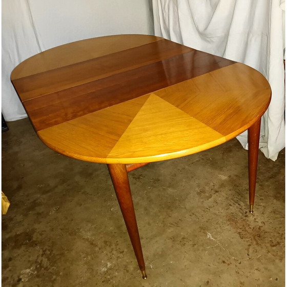 Image 1 of Vintage ronde tafel in licht eiken met 2 verlengstukken, 1950