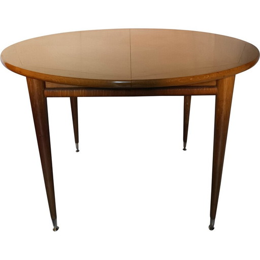 Vintage ronde tafel in licht eiken met 2 verlengstukken, 1950