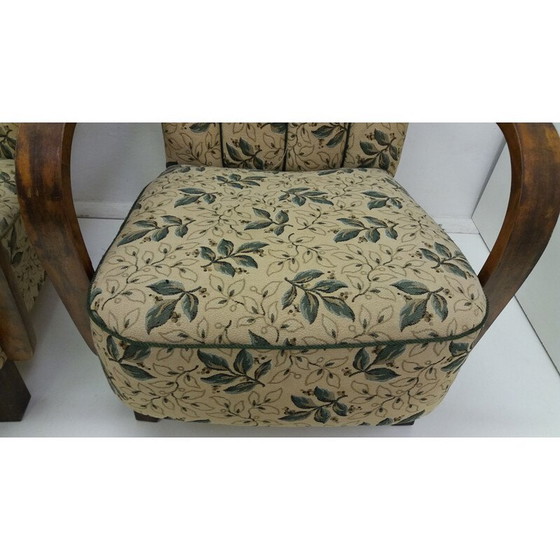 Image 1 of Paar vintage houten en stoffen fauteuils van Jindřich Halabala voor UP Závody Brno, Tsjecho-Slowakije 1935