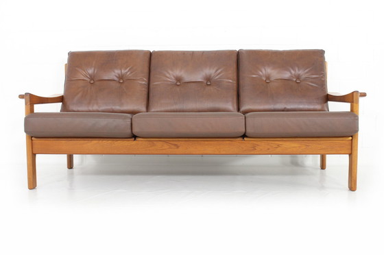 Image 1 of Top Deense Mid Century Sofa en Lounge Stoel / Fauteuil Set in leer en teakhout