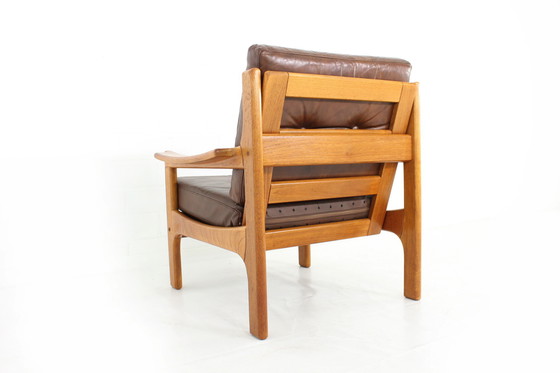 Image 1 of Top Deense Mid Century Sofa en Lounge Stoel / Fauteuil Set in leer en teakhout