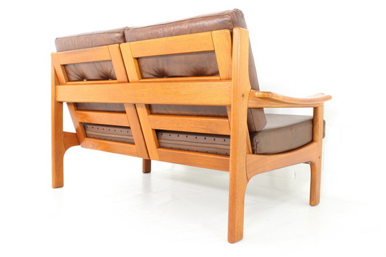 Image 1 of Top Deense Mid Century Sofa en Lounge Stoel / Fauteuil Set in leer en teakhout