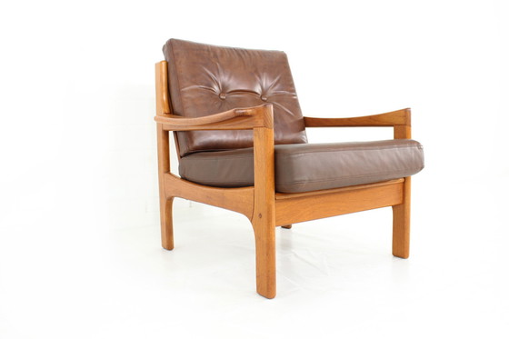 Image 1 of Top Deense Mid Century Sofa en Lounge Stoel / Fauteuil Set in leer en teakhout