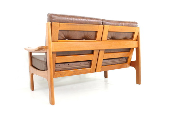 Image 1 of Top Deense Mid Century Sofa en Lounge Stoel / Fauteuil Set in leer en teakhout