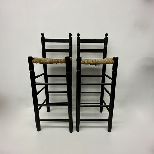 Set Of 2 Solid Wooden Bar Stools , 1970’S