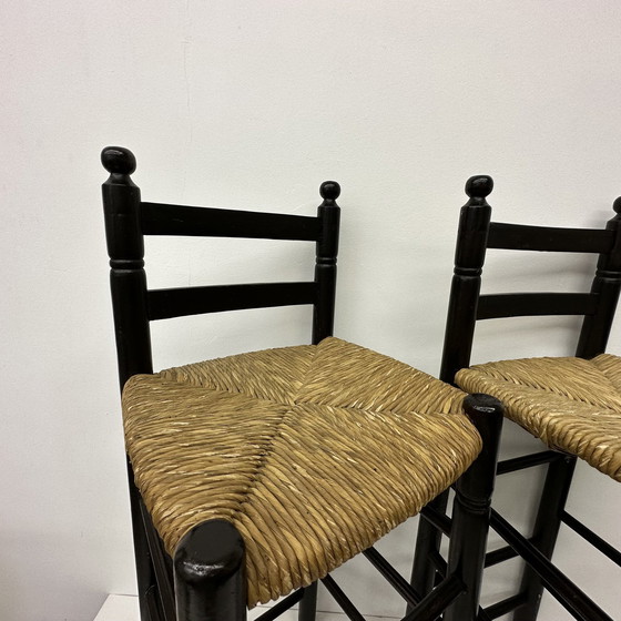 Image 1 of Set Of 2 Solid Wooden Bar Stools , 1970’S