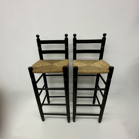 Image 1 of Set Of 2 Solid Wooden Bar Stools , 1970’S