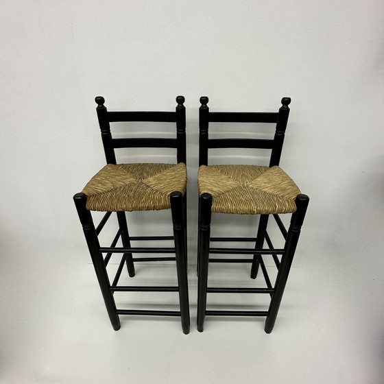 Image 1 of Set Of 2 Solid Wooden Bar Stools , 1970’S