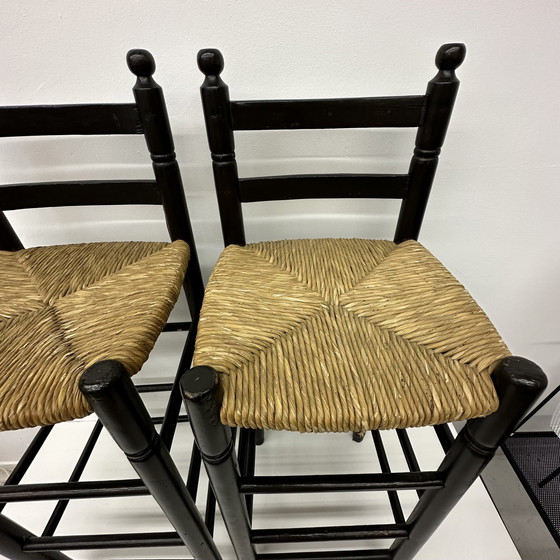 Image 1 of Set Of 2 Solid Wooden Bar Stools , 1970’S