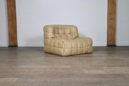 Kashima lounge stoel in crèmekleurig leer van Michel Ducaroy voor Ligne Roset, 1970