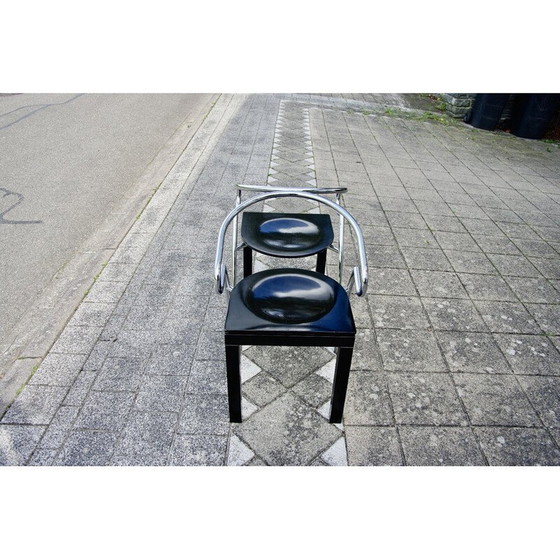 Image 1 of Paar vintage stoelen uit de Space Age van verchroomd staal en gelakt beuken, 1980