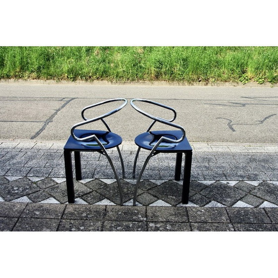 Image 1 of Paar vintage stoelen uit de Space Age van verchroomd staal en gelakt beuken, 1980