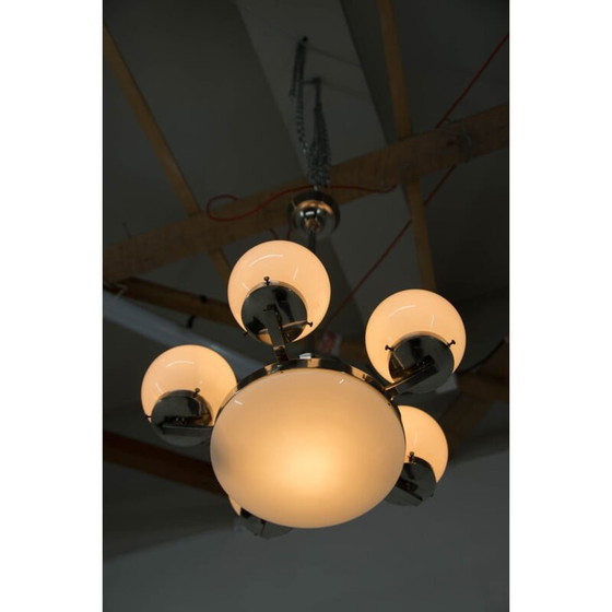 Image 1 of Vintage art deco vernikkelde kroonluchter, 1930