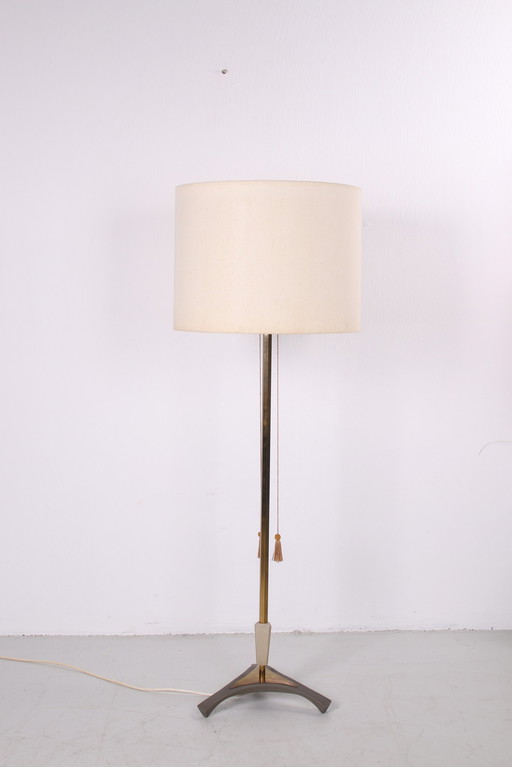 Vintage vloerlamp met gietijzeren voet en messing Duits jaren60s