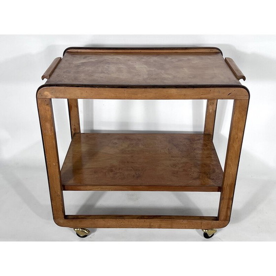 Image 1 of Vintage Art Deco serveertafel van hout en messing, Italië 1930