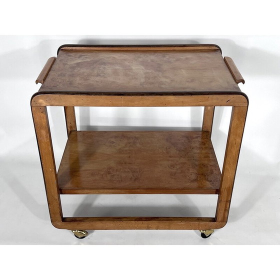 Image 1 of Vintage Art Deco serveertafel van hout en messing, Italië 1930