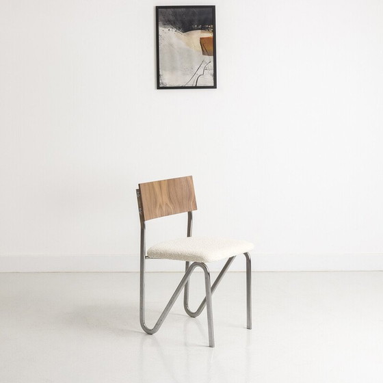 Image 1 of Set van 4 vintage stoelen met verchroomd stalen frame en walnoten rugleuning