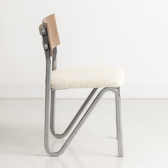 Image 1 of Set van 4 vintage stoelen met verchroomd stalen frame en walnoten rugleuning