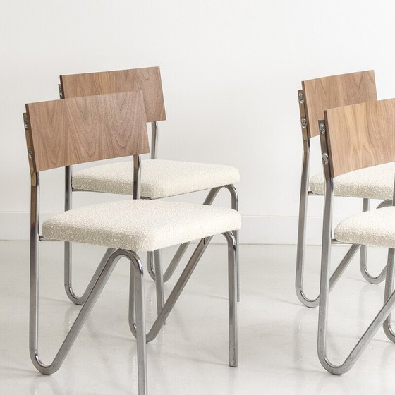 Image 1 of Set van 4 vintage stoelen met verchroomd stalen frame en walnoten rugleuning
